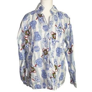 8 Oak Lane Blue and White Cotton Button Down Pajama Top